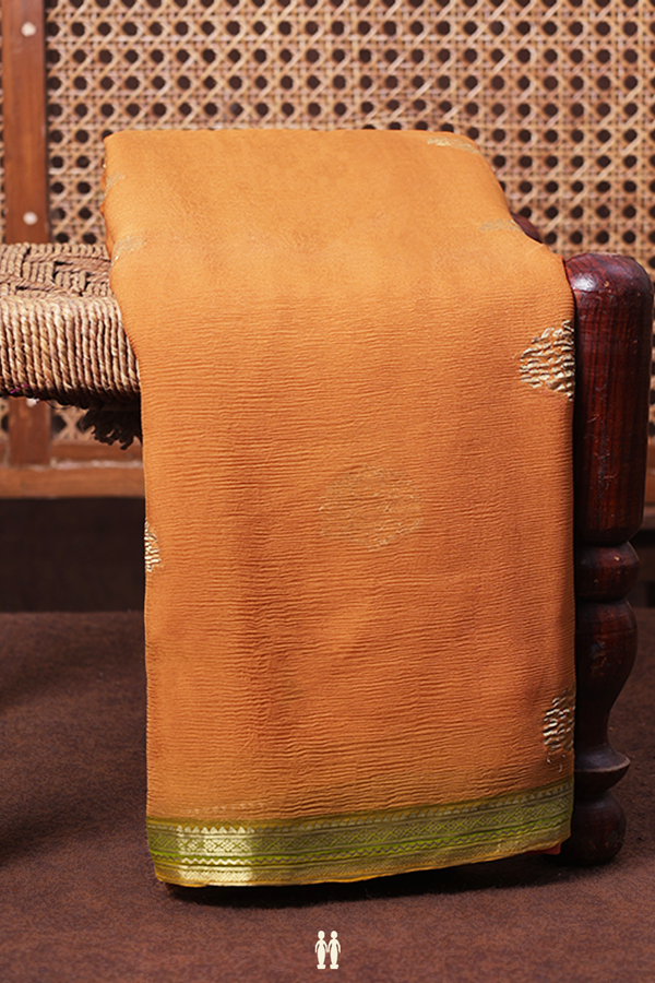 Chiffon Saree In Brown With Floral Buttas