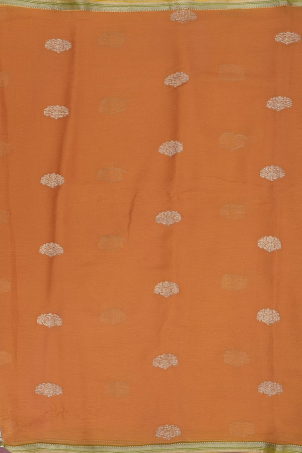 Chiffon Saree In Brown With Floral Buttas