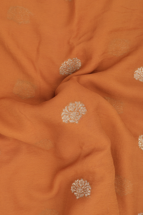 Chiffon Saree In Brown With Floral Buttas