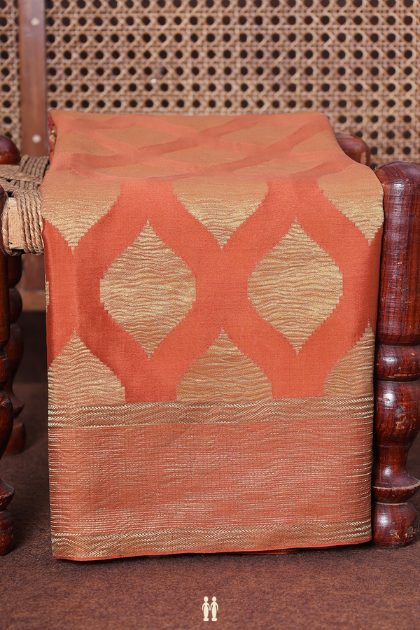 Mysore Silk Saree In Rust Orange With Ogee Design