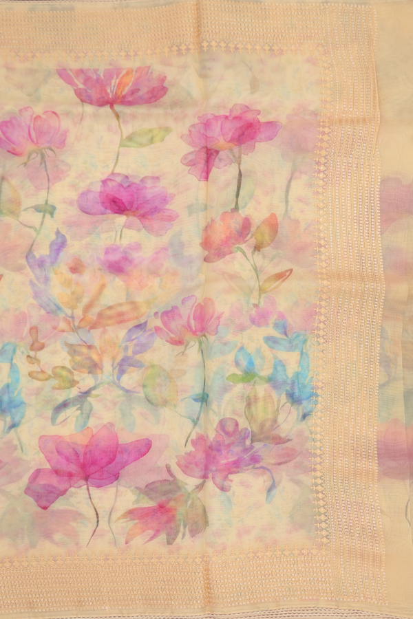 Organza Silk Saree In Yellow With Floral Printed Design