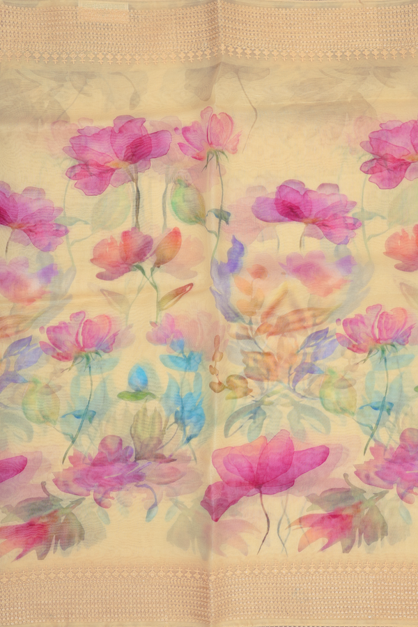 Organza Silk Saree In Yellow With Floral Printed Design