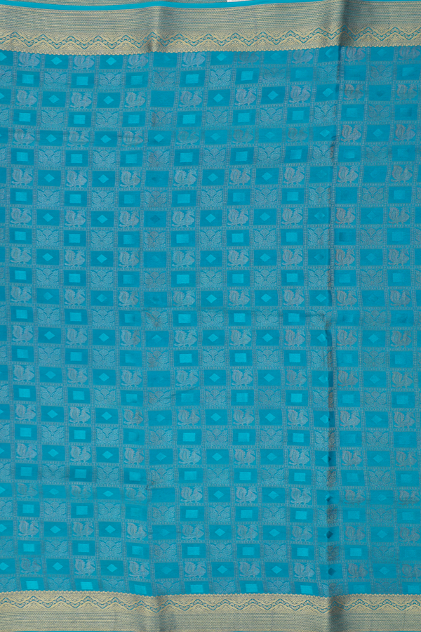 Mysore Silk Saree In Teal Blue With Checks Design
