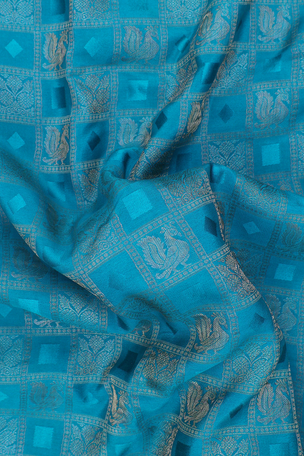 Mysore Silk Saree In Teal Blue With Checks Design