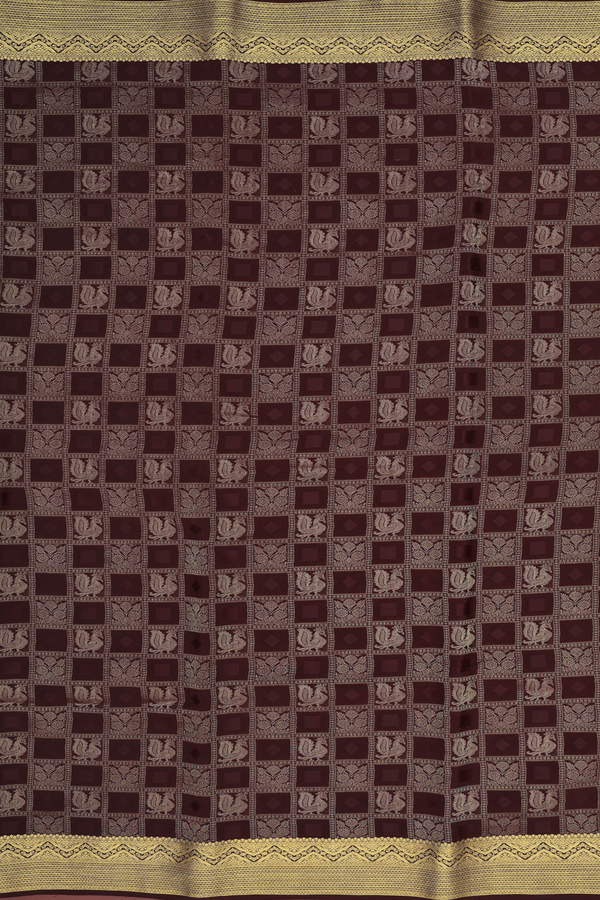 Mysore Silk Saree In Coffee Brown With Checks Design