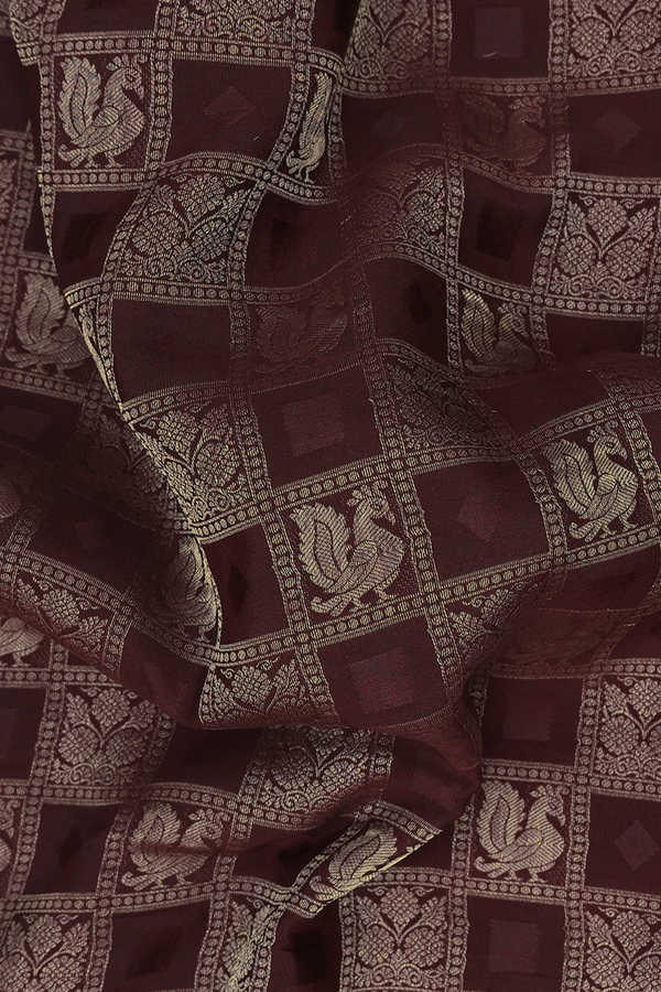 Mysore Silk Saree In Coffee Brown With Checks Design