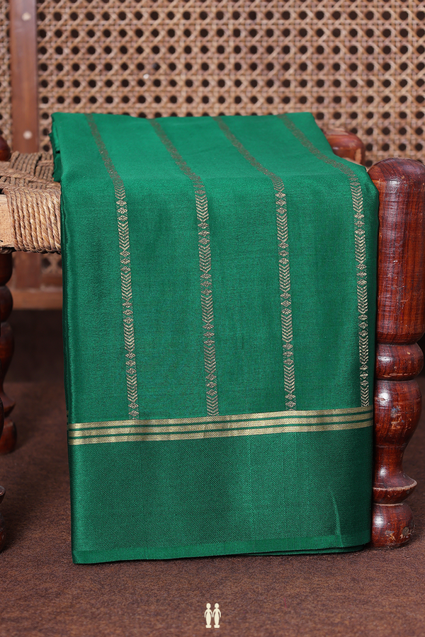 Mysore Silk Saree In Forest Green With Stripes Design