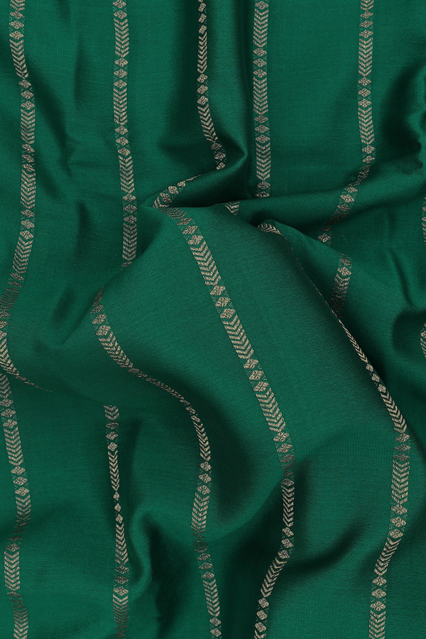 Mysore Silk Saree In Forest Green With Stripes Design