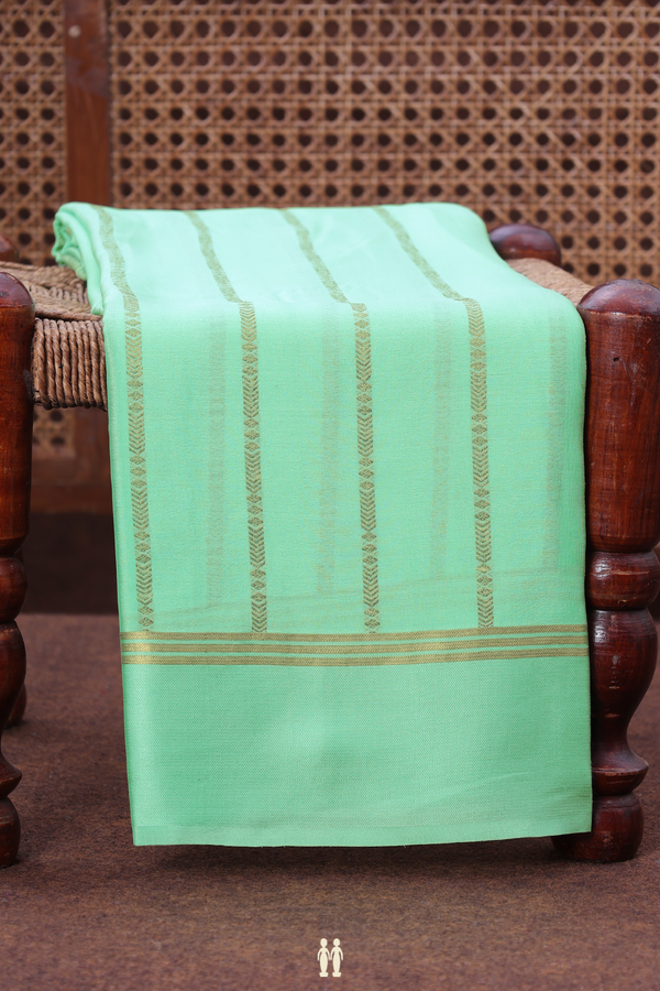 Mysore Silk Saree In Mint Green With Stripes Design