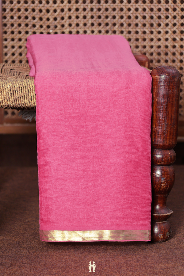 Chiffon Saree In Punch Pink With Zari Border
