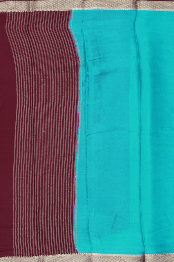 Chiffon Saree In Bluish Green With Contrast Border