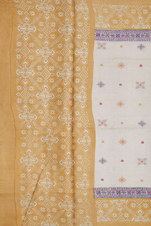 Tussar Silk Saree In Cream Color With Embroidered Design