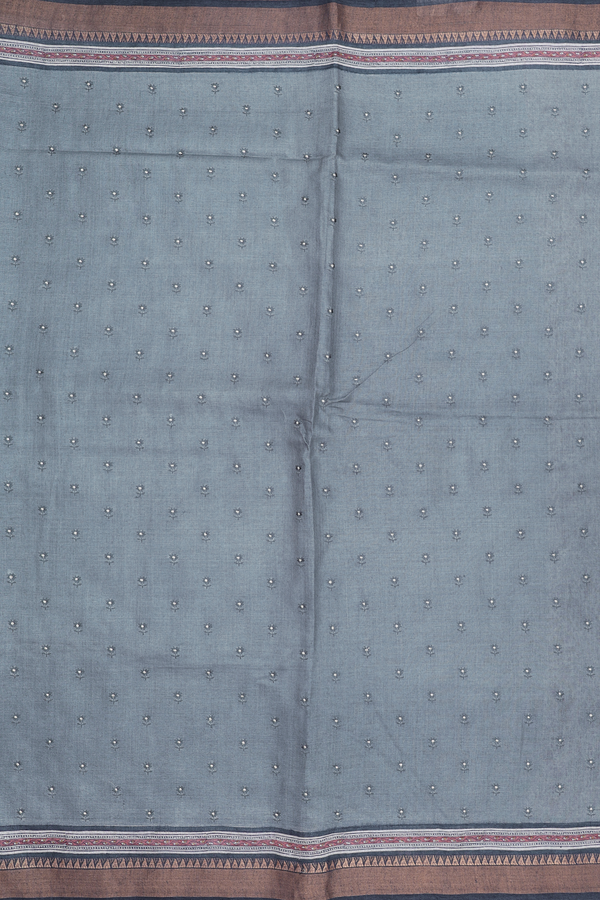 Tussar Silk Saree In Grey With Threadwork Buttas