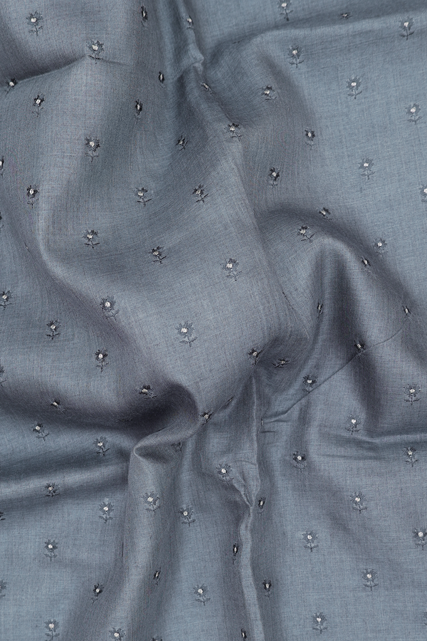 Tussar Silk Saree In Grey With Threadwork Buttas