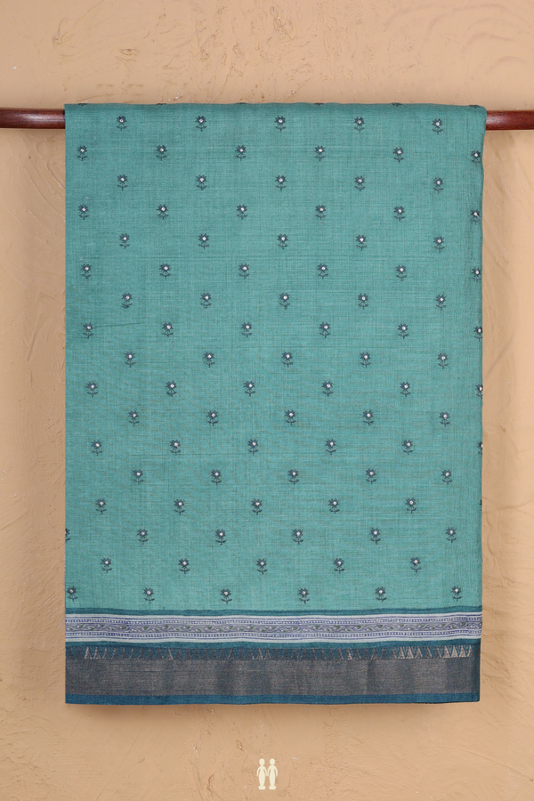 Tussar Silk Saree In Turkish Blue With Floral Buttis