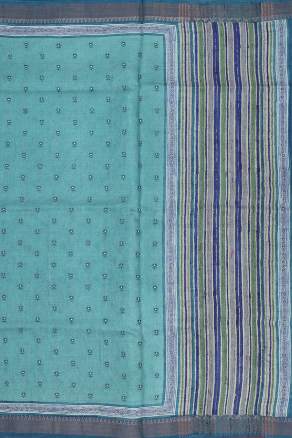 Tussar Silk Saree In Turkish Blue With Floral Buttis
