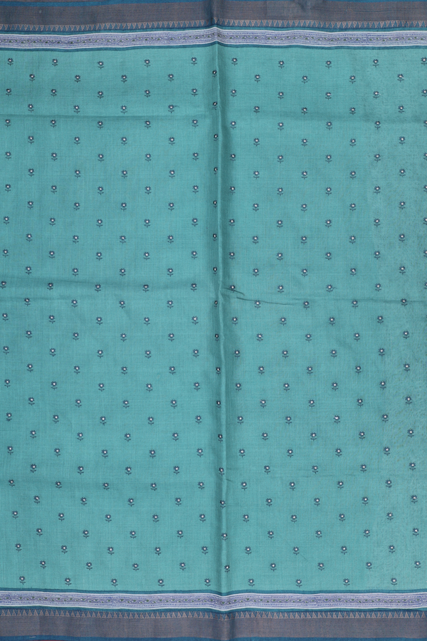 Tussar Silk Saree In Turkish Blue With Floral Buttis