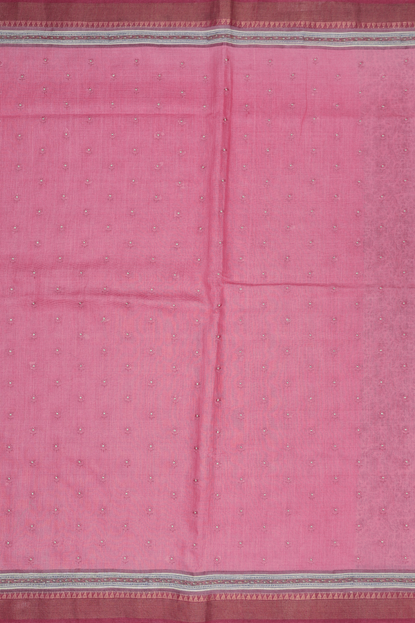 Tussar Silk Saree In Punch Pink With Floral Buttis
