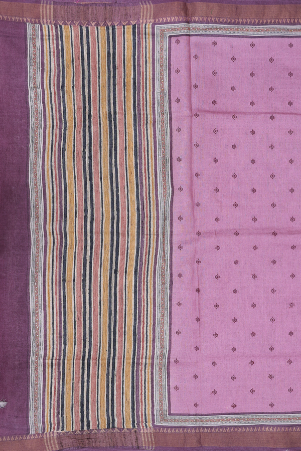 Tussar Silk Saree In Dusty Mulberry With Threadwork Buttas