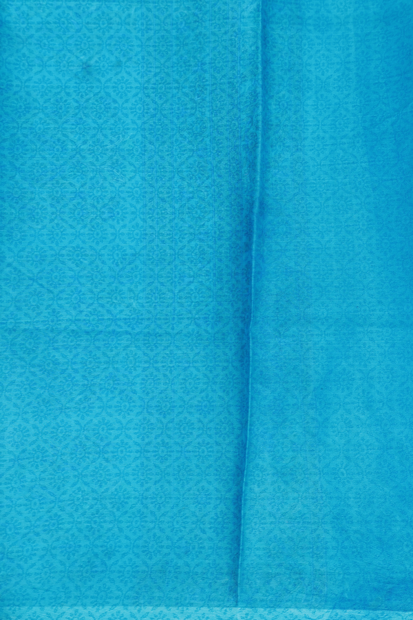 Printed Silk Saree In Cerulean Blue With Floral Design
