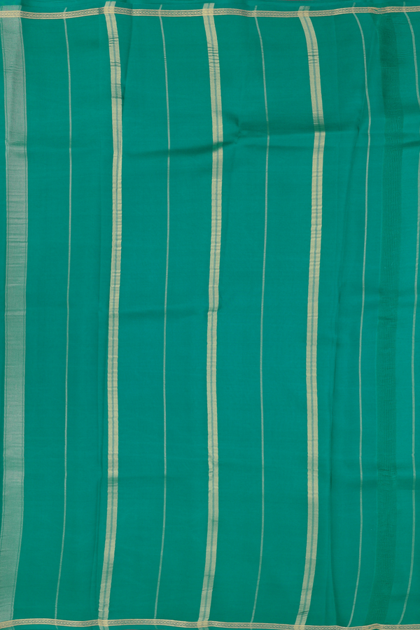 Mysore Silk Saree In Peacock Green With Zari Border