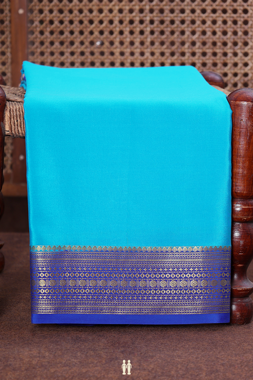 Mysore Silk Saree In Cerulean Blue With Contrast Border