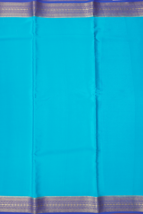 Mysore Silk Saree In Cerulean Blue With Contrast Border