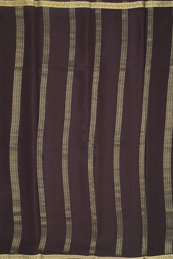 Mysore Silk Saree In Dark Oak Brown With Zari Border