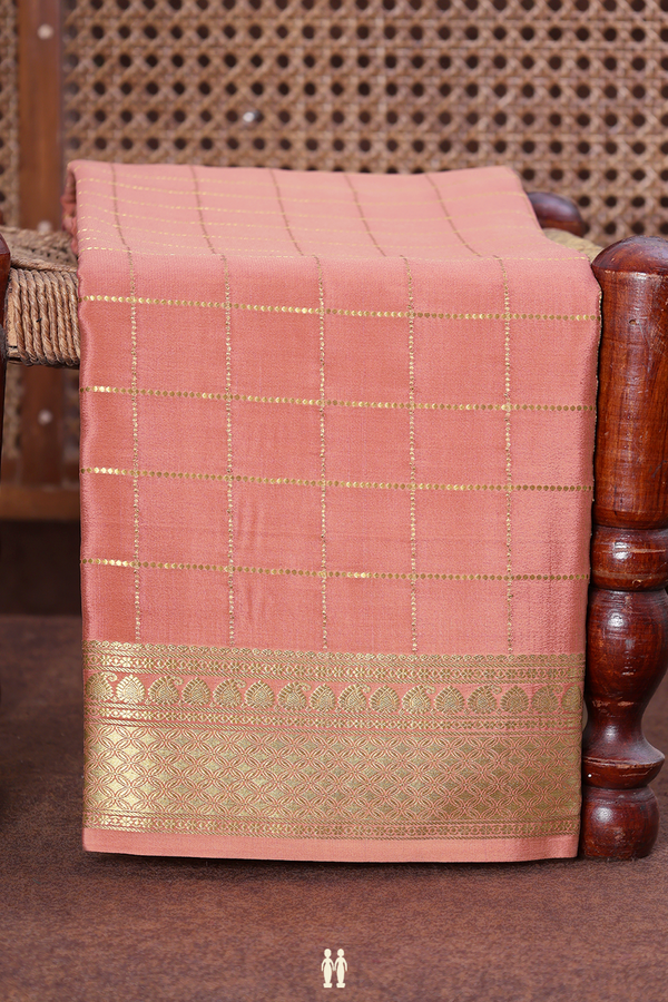 Mysore Silk Saree In Dusty Peach With Checks Design