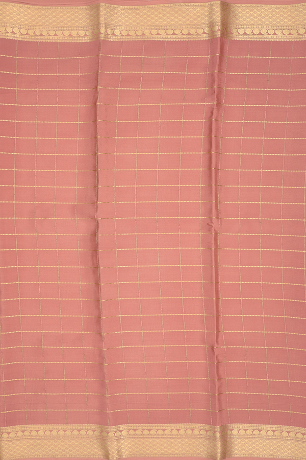 Mysore Silk Saree In Dusty Peach With Checks Design