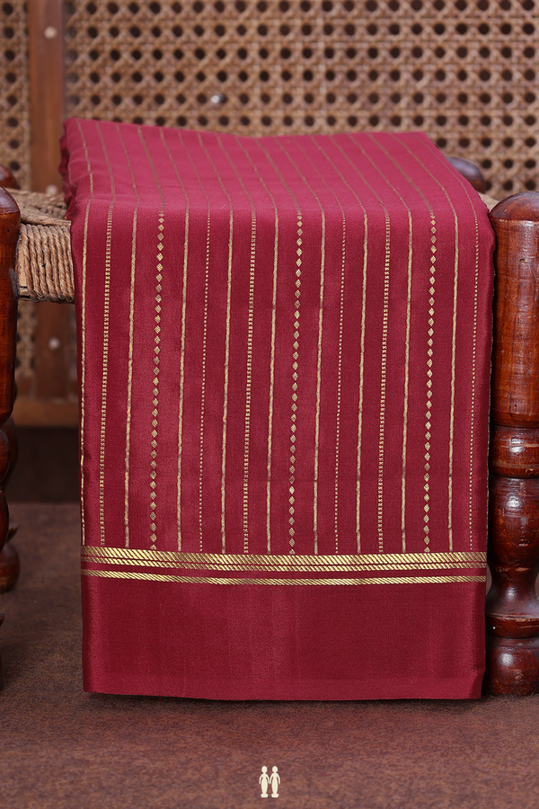 Mysore Silk Saree In Berry Red With Stripes Design