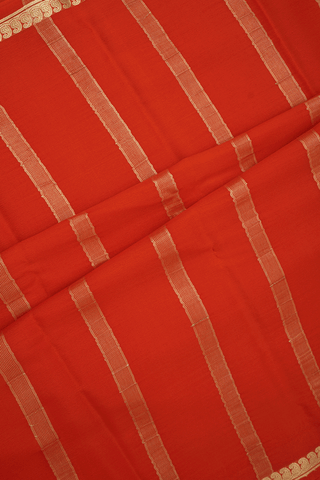 Paisley Zari Border Plain Rust Orange Mysore Silk Saree