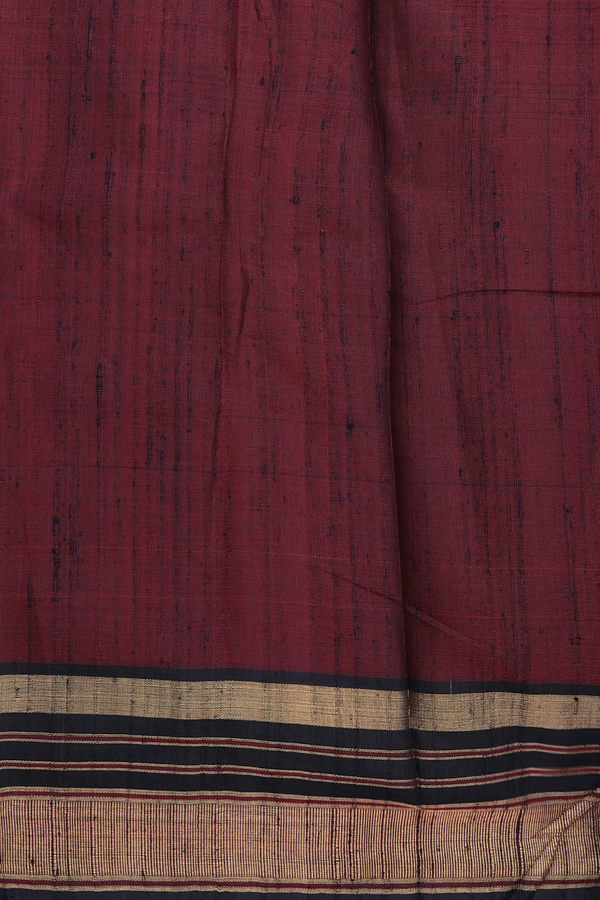 Jute Saree In Berry Red With Stripes Design