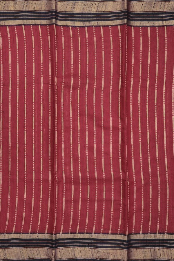 Jute Saree In Berry Red With Stripes Design