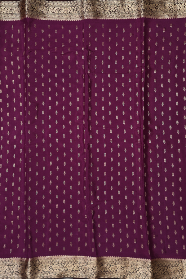 Mysore Silk Saree In Plum Purple With Floral Buttas