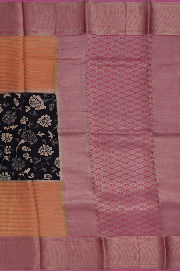 Mysore Silk Saree In Orange With Stripes Design