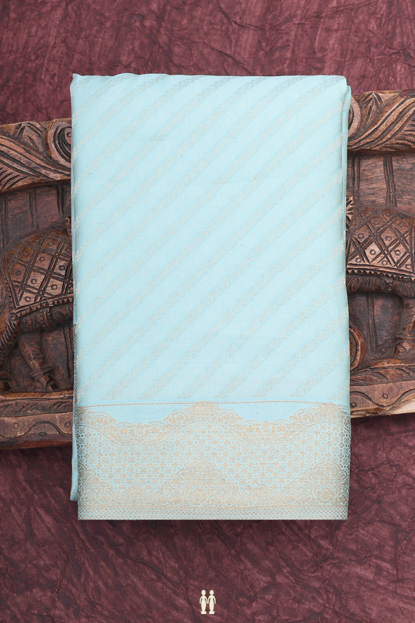 Mysore Silk Saree In Mint Blue With Diagonal Design