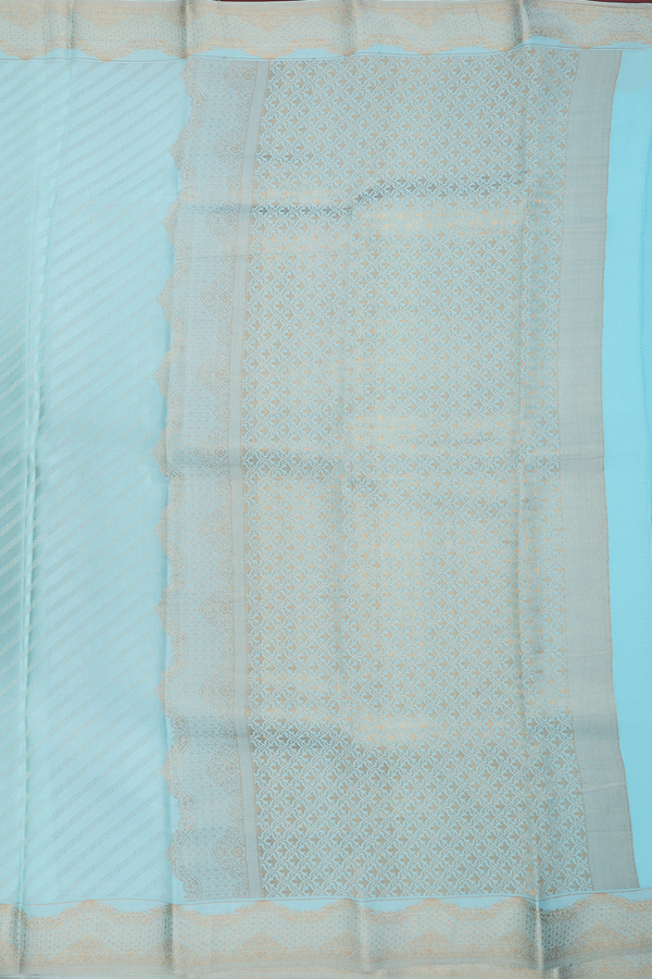 Mysore Silk Saree In Mint Blue With Diagonal Design