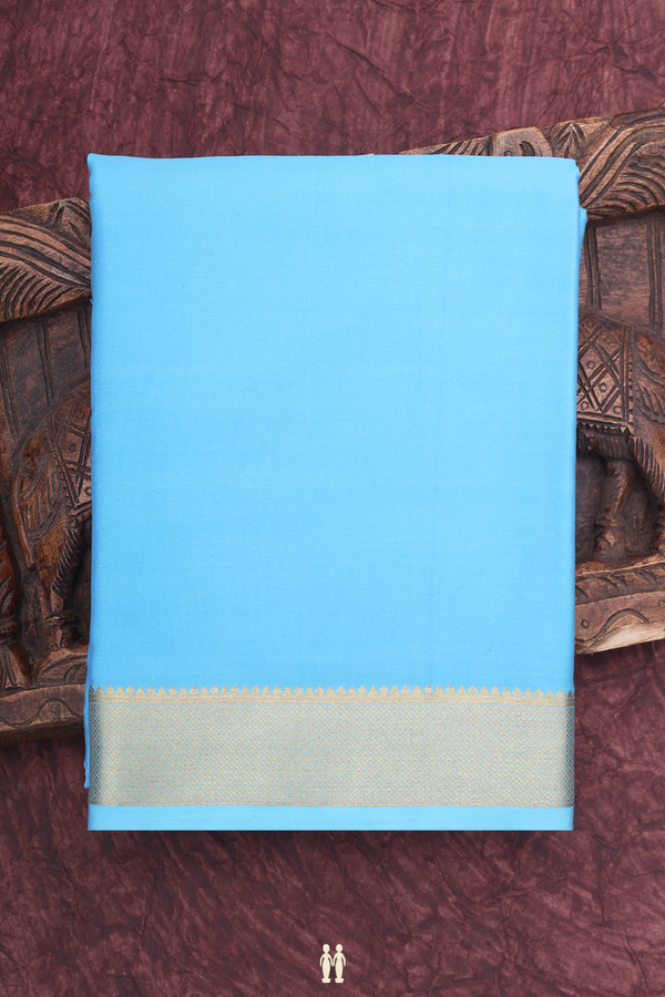 Mysore Silk Saree In Sky Blue With Zari Border