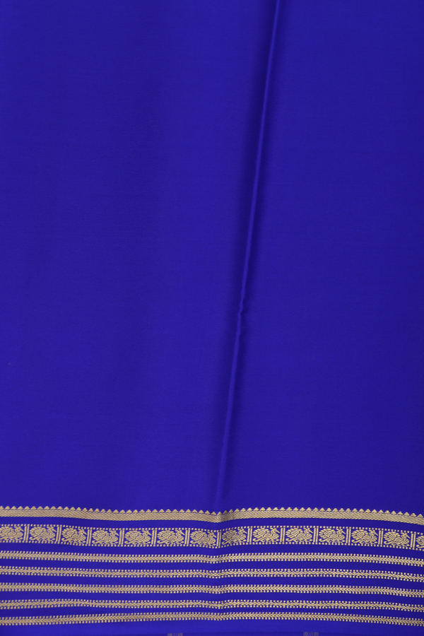Mysore Silk Saree In Cerulean Blue With Peacock Border