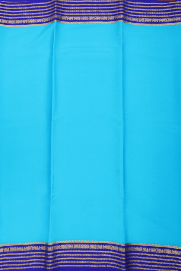 Mysore Silk Saree In Cerulean Blue With Peacock Border