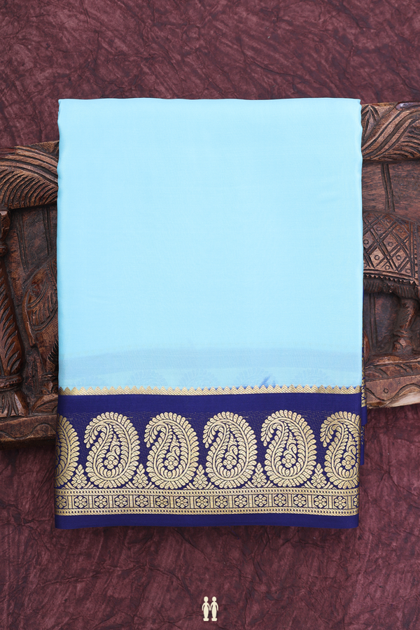 Mysore Silk Saree In Sky Blue With Paisley Border