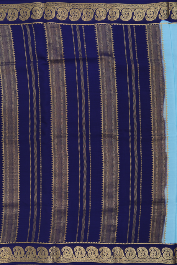 Mysore Silk Saree In Sky Blue With Paisley Border