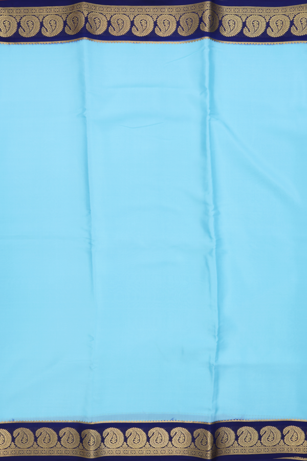 Mysore Silk Saree In Sky Blue With Paisley Border