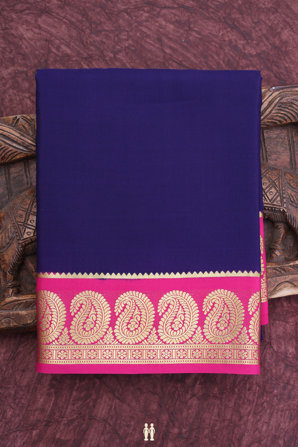 Mysore Silk Saree In Navy Blue With Paisley Border