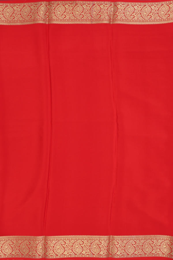 Mysore Silk Saree In Chilli Red With Paisley Border
