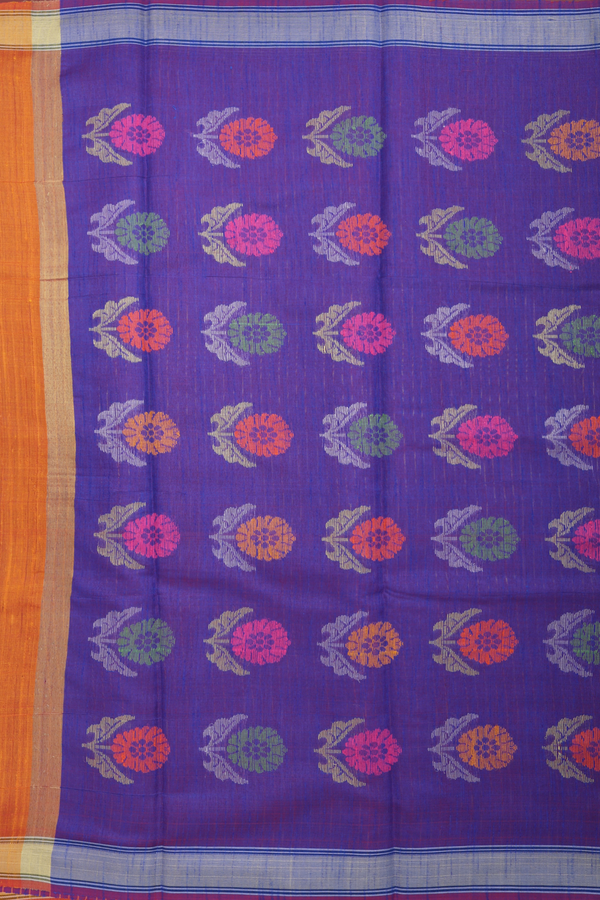 Jute Saree In Ochre Orange With Floral Motifs