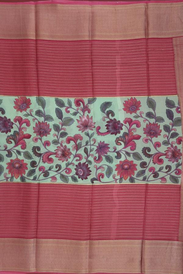 Mysore Silk Saree In Punch Pink With Stripes Design