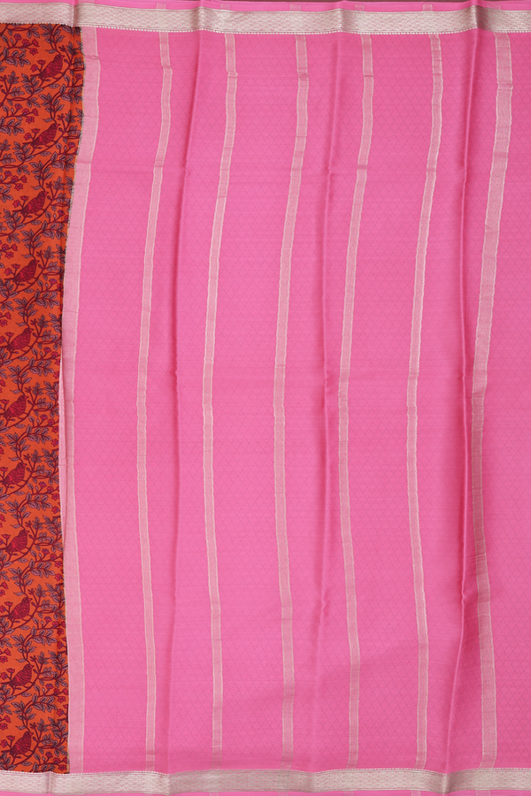 Crepe Saree In Orange With Bird Design