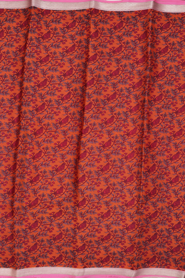 Crepe Saree In Orange With Bird Design